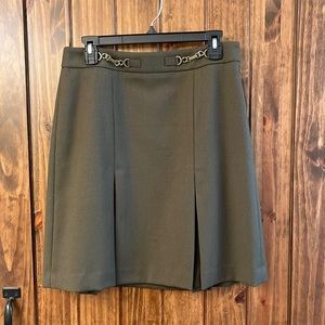 Talbots Petite pleated olive green wool skirt
